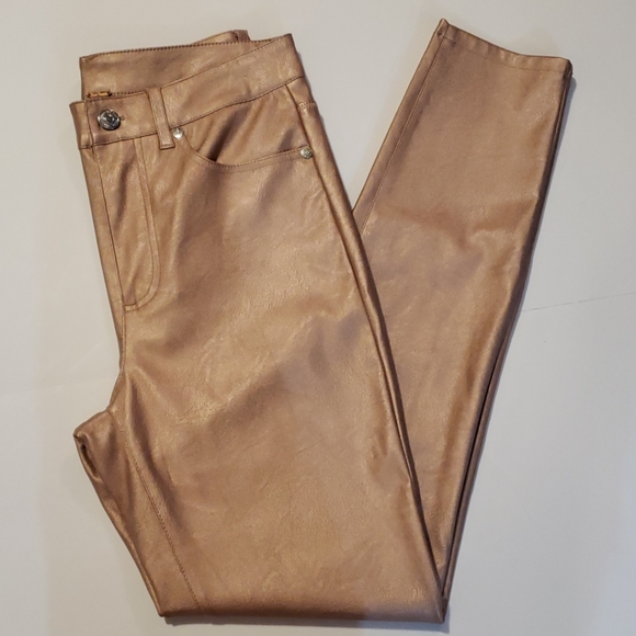 Free People Pants | Long Lean Rose Gold Metallic Leggings Free People Vegan High Rise Long & Lean Pant in Black | REVOLVE